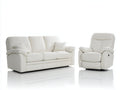 Relaxsofa Sets mit Bezug in Lederoptik - Cremeweiß - 3-Sitzer 215 x 95 x 100 cm und Relaxsessel 100 x 95 x 105 cm - klassisches Design für das Wohnzimmer