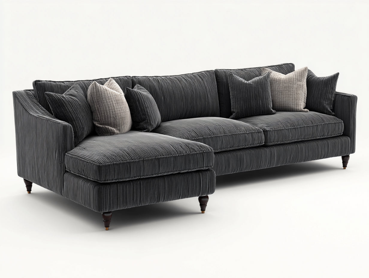 Ecksofa mit Cordbezug 285 x 175 x 88 cm - Anthrazit - mit Ottomane - modernes Design für das Wohnzimmer