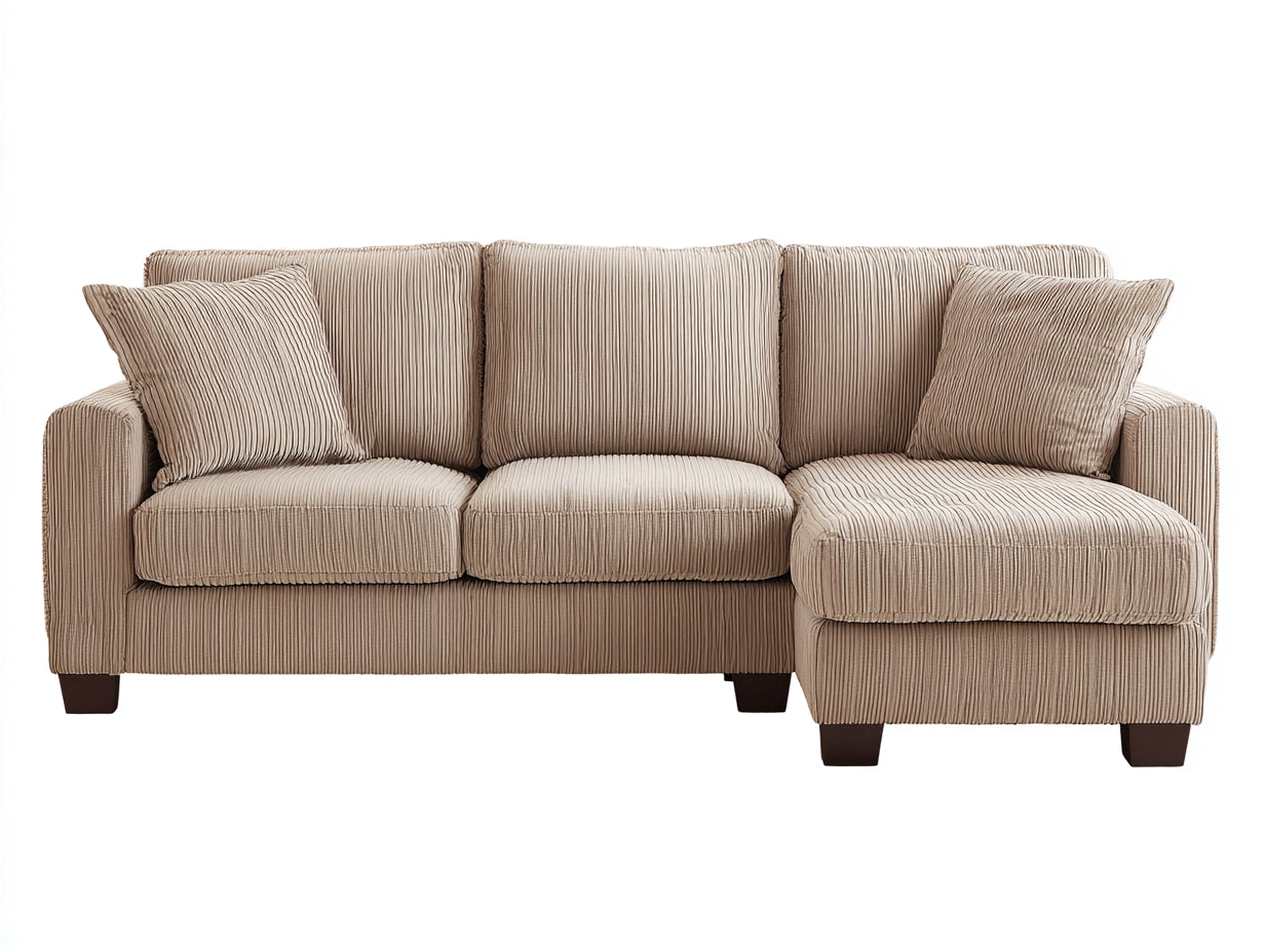 Ecksofa Cordstoff 250x160x85 cm - Beige und Dunkelbraun - modernes Wohnzimmer Sofa mit Liegefläche