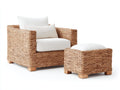 Polyrattan Gartensessel Geflecht 82x80x78 cm - Naturbraun Cremeweiß und Holzbraun - moderner Outdoor Sessel mit Hocker