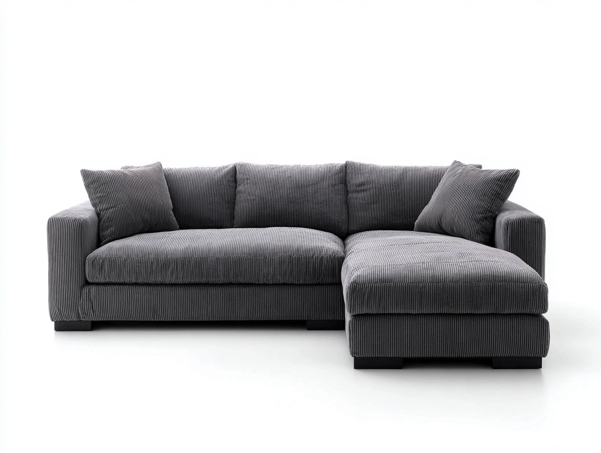 Ecksofa mit Cordbezug 250x170x86 cm - Dunkelgrau-Schwarz - Moderne Polsterung mit Ottomane