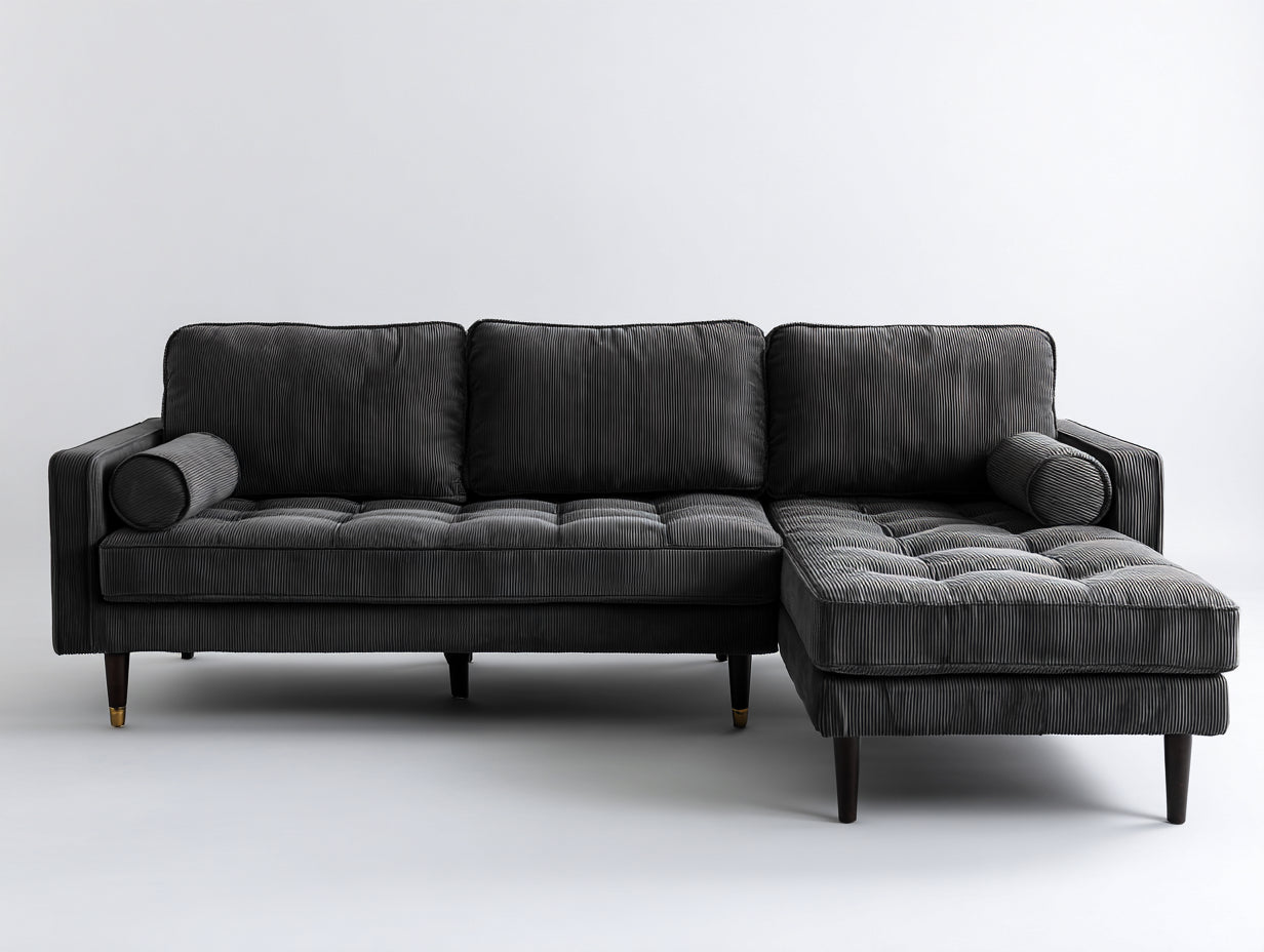 Ecksofa Cordstoff 260x160x86 cm - Dunkelgrau Schwarz und Gold - modernes Wohnzimmer Sofa mit Liegefläche