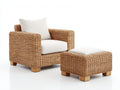 Polyrattan Gartensessel mit Fußhocker 86 x 84 x 88 cm - Natur und Creme - mit Sitz- und Rückenpolster - modernes Design für Garten und Terrasse