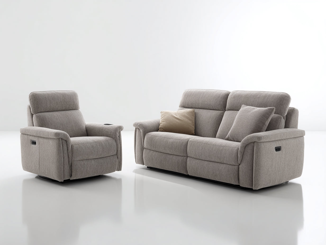 Relaxsofa Sets Stoff 200x95x100 cm - Taupe und Schwarz - modernes Wohnzimmer Set mit Relaxfunktion