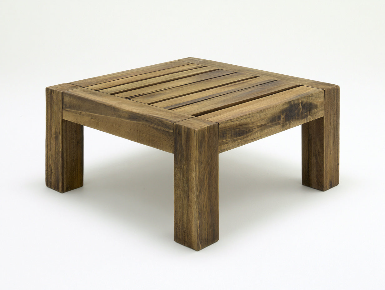 Gartentisch aus Holz 80 x 80 x 45 cm - Braun - quadratische Lattenplatte - niedrige rustikale Ausführung für Garten und Terrasse