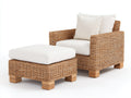 Polyrattan Gartensessel mit Hocker 100x90x82 cm - Naturbraun-Cremeweiß-Hellbraun - breite Flechtstruktur mit Polstern