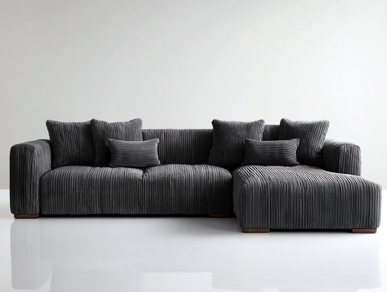 Ecksofa Cordstoff 280x170x78 cm - Dunkelgrau-Braun - Modernes Wohnzimmer Sofa mit Chaiselongue