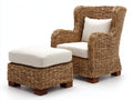 Polyrattan Gartensessel mit Fußhocker 85 x 90 x 115 cm - Braun und Creme - Hochlehner mit Flügelrücken - für Garten und Terrasse