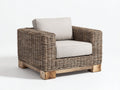 Polyrattan Gartensessel mit Stoffkissen 105x90x82 cm - Grau-Naturbraun-Beige - breite Armlehnen mit Holzfüßen