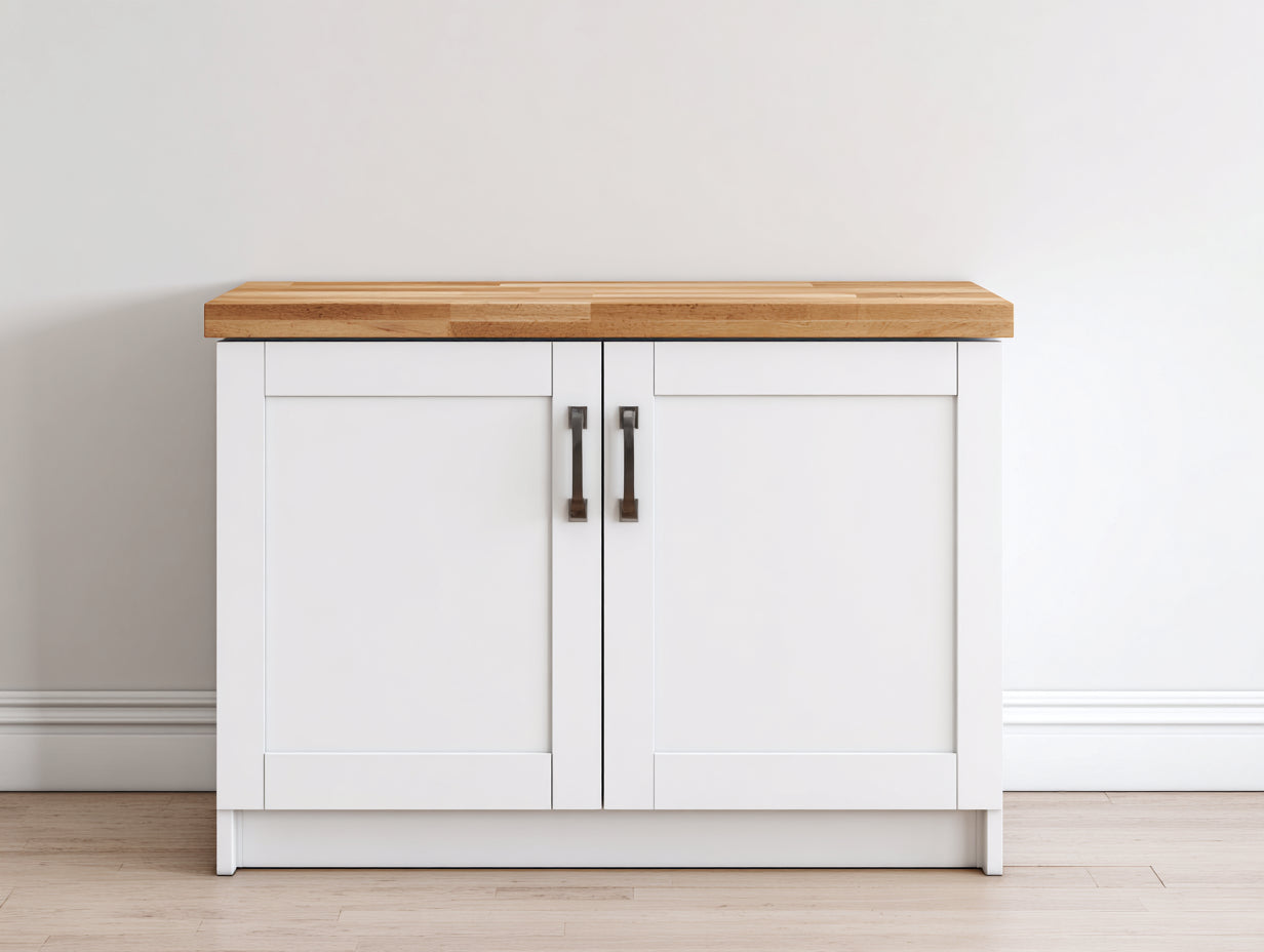 Sideboards aus Holzwerkstoff 100x40x85 cm - Weiß-Naturbraun - 2 Türen mit Holzplatte