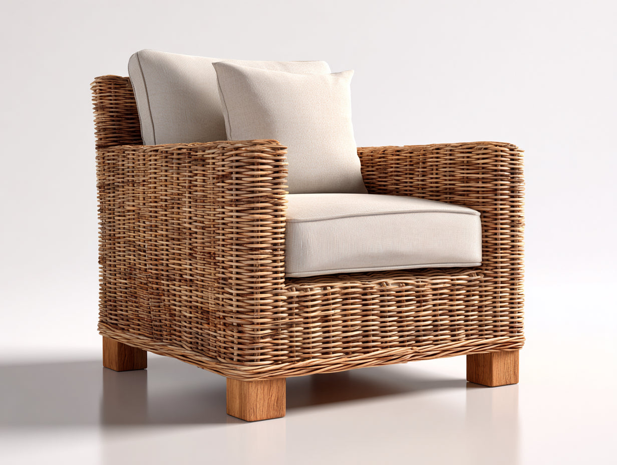 Polyrattan Gartensessel 85 x 82 x 88 cm - Braun und Creme - mit Sitz- und Rückenpolster - modernes Design für Garten und Terrasse