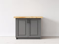Sideboards aus Holzwerkstoff 120x40x85 cm - Grau-Naturbraun-Schwarz - 2 Türen mit Holzdekorplatte