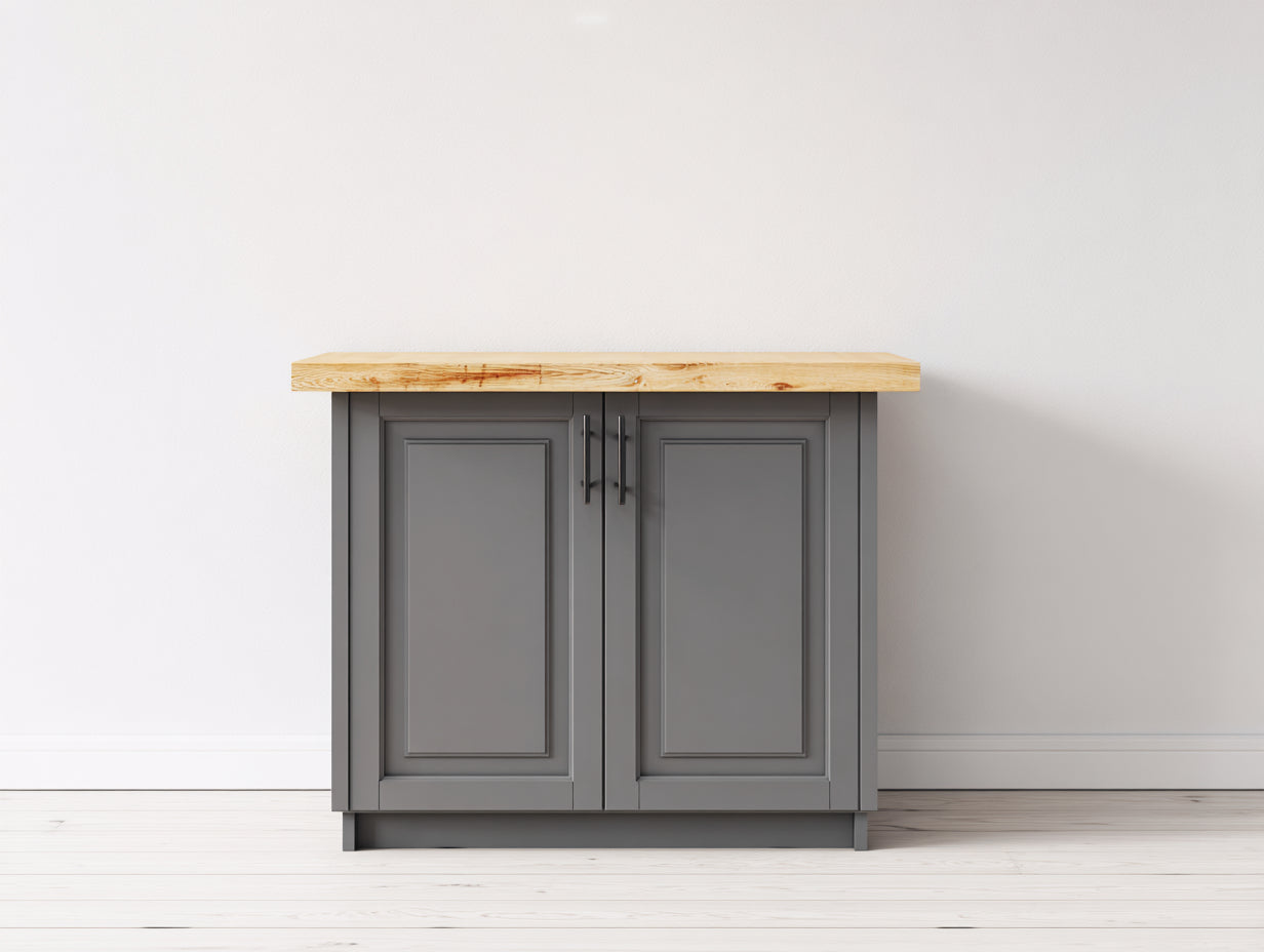 Sideboards aus Holzwerkstoff 120x40x85 cm - Grau-Naturbraun-Schwarz - 2 Türen mit Holzdekorplatte