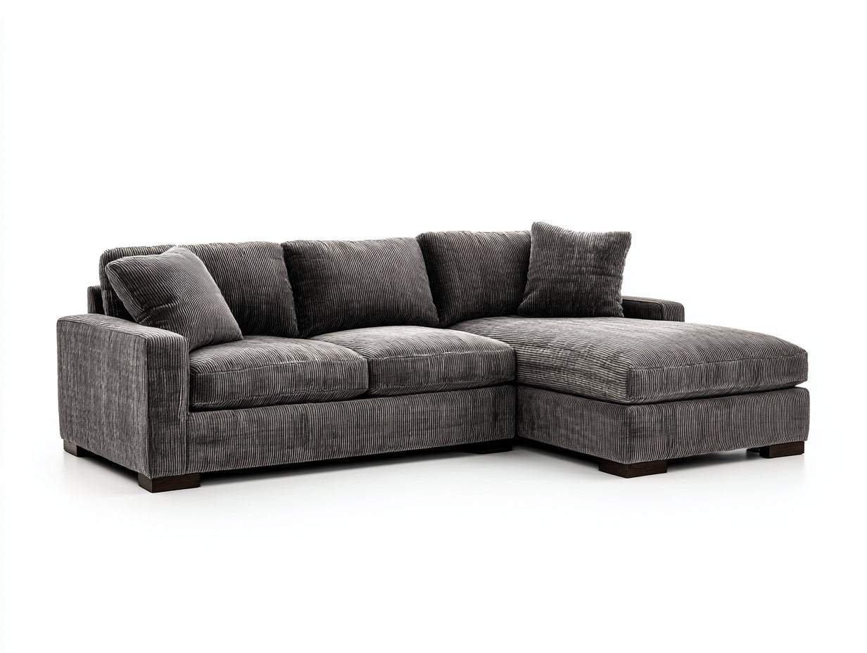 Ecksofa Cordstoff 260x160x85 cm - Dunkelgrau und Dunkelbraun - modernes Wohnzimmer Sofa mit Liegefläche