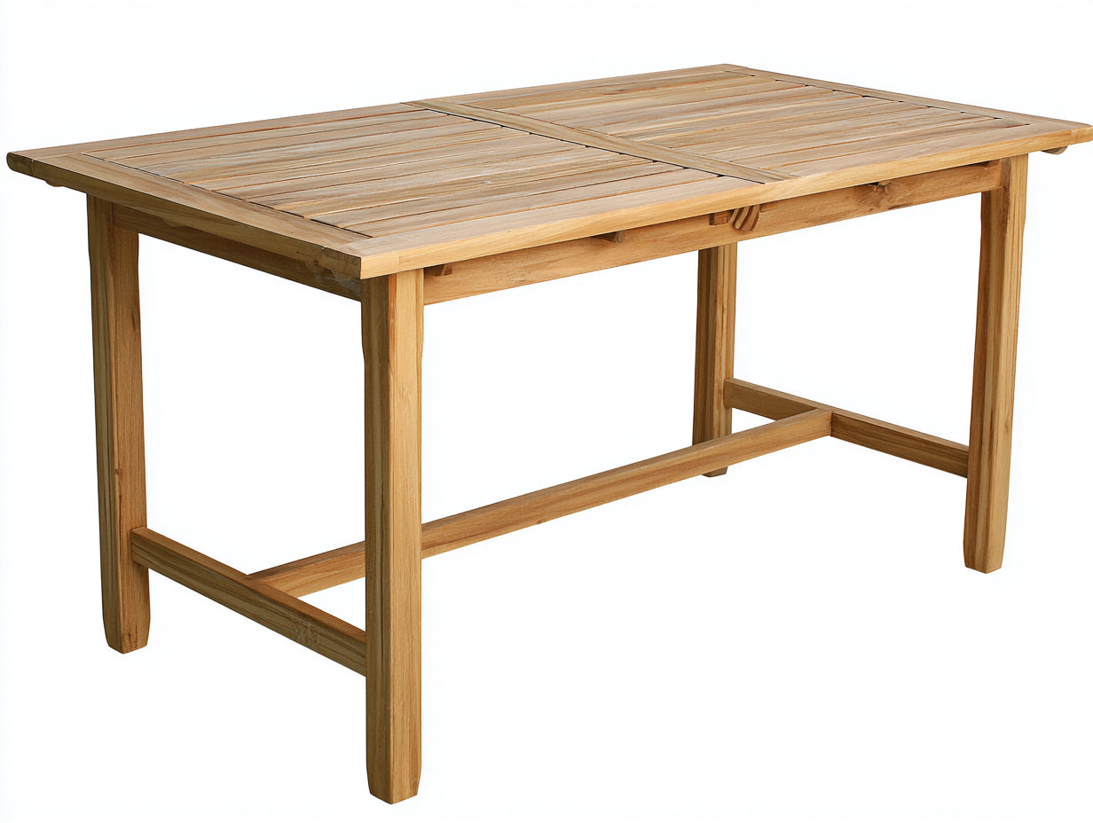 Gartentisch aus Holz 180x90x75 cm - Naturbraun - rechteckige Tischplatte mit Lattenstruktur