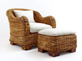 Polyrattan Gartensessel Polyrattan 95x88x90 cm - Naturbraun-Cremeweiß-Dunkelbraun - Gartensessel mit Hocker