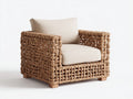 Polyrattan Gartensessel mit Stoffkissen 100x88x80 cm - Naturbraun-Beige-Hellbraun - breite Armlehnen mit Flechtstruktur