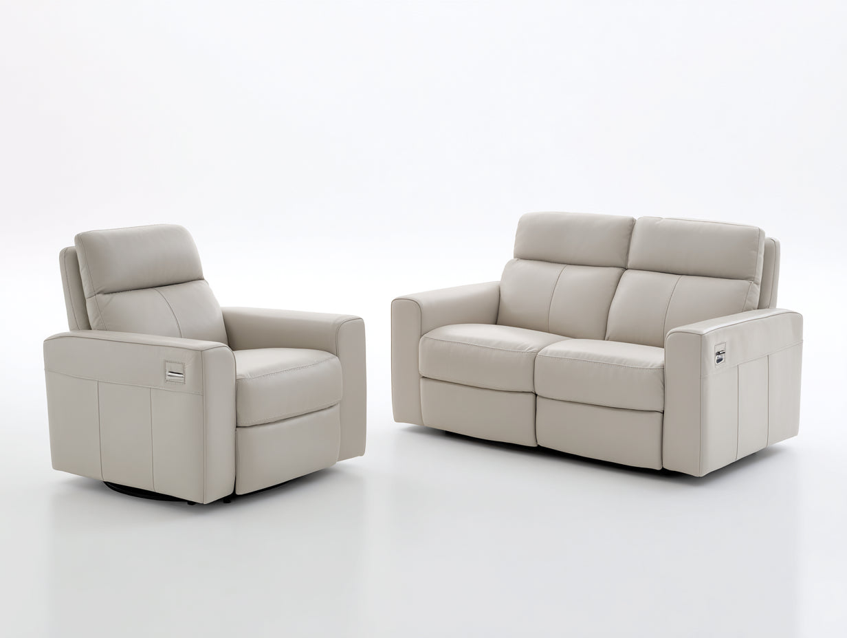 Relaxsofa Sets Kunstleder 170x92x100 cm - Cremebeige-Schwarz - Verstellbares Set mit Relaxsessel und 2-Sitzer Sofa
