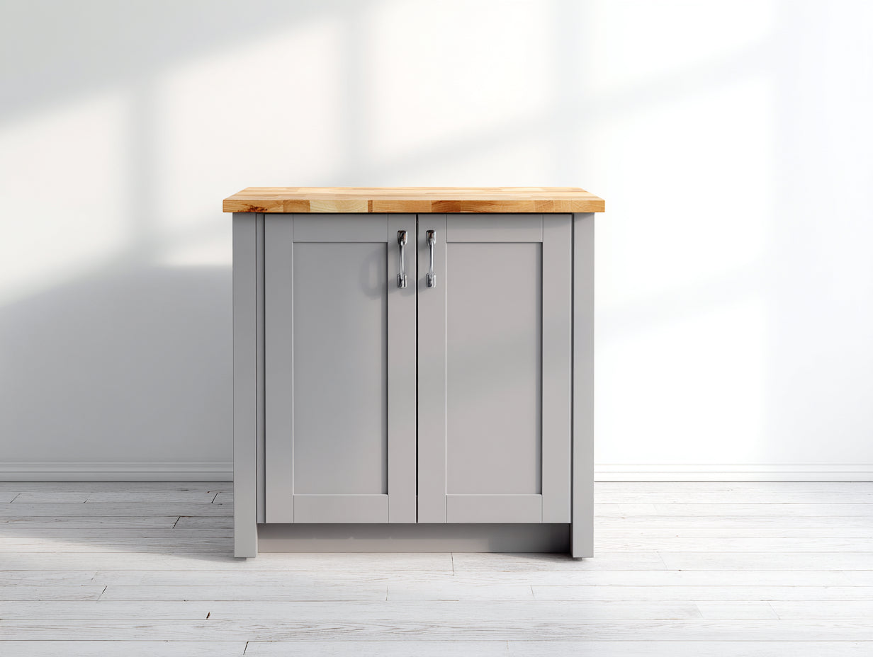 Sideboards aus Holzwerkstoff 80x40x85 cm - Grau-Naturbraun - 2 Türen mit Holzplatte